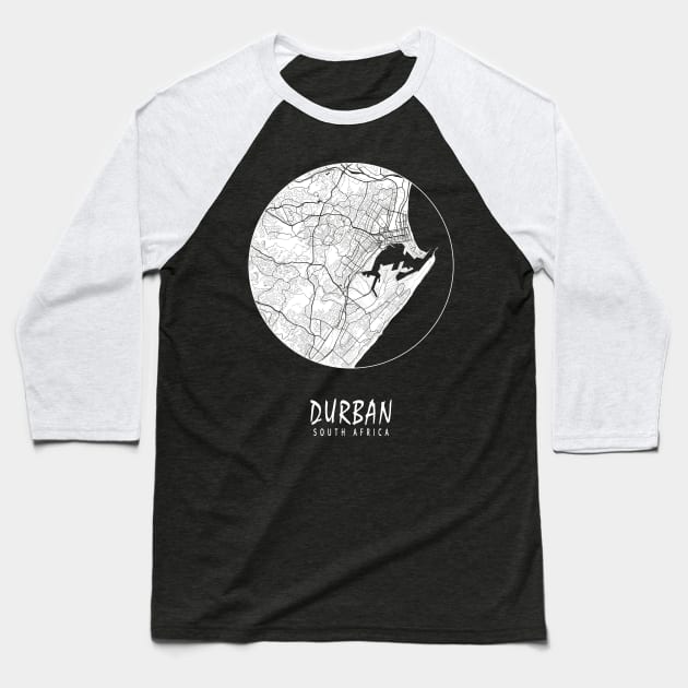 Durban, South Africa City Map - Full Moon Baseball T-Shirt by deMAP Studio